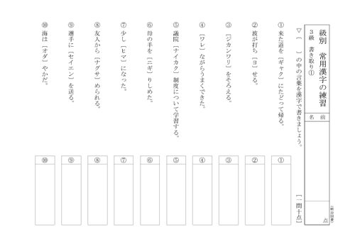 級別常用漢字の練習プリント